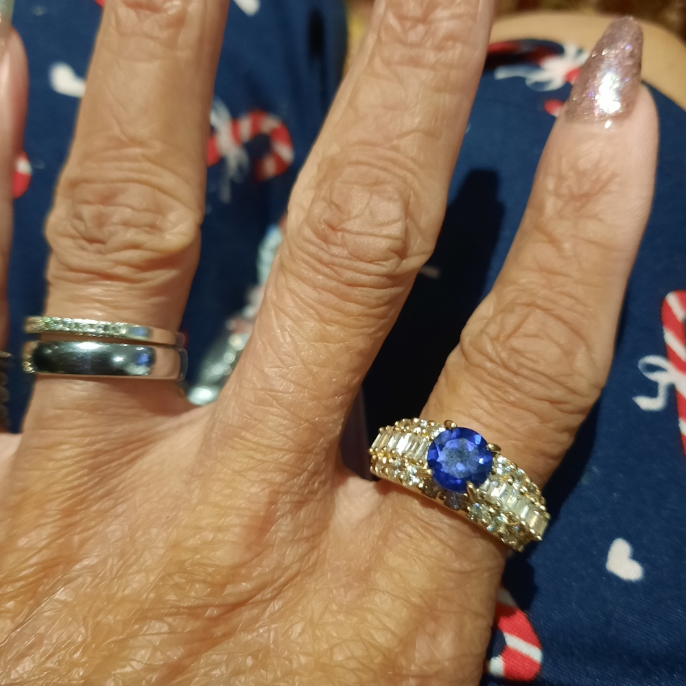 Genuine Solid 14K Yellow Gold Created Sapphire CZ Wedding Ring Band